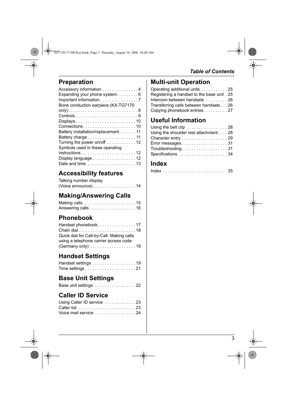 Panasonic KXTG7150EX User Manual | Page 3 / 216