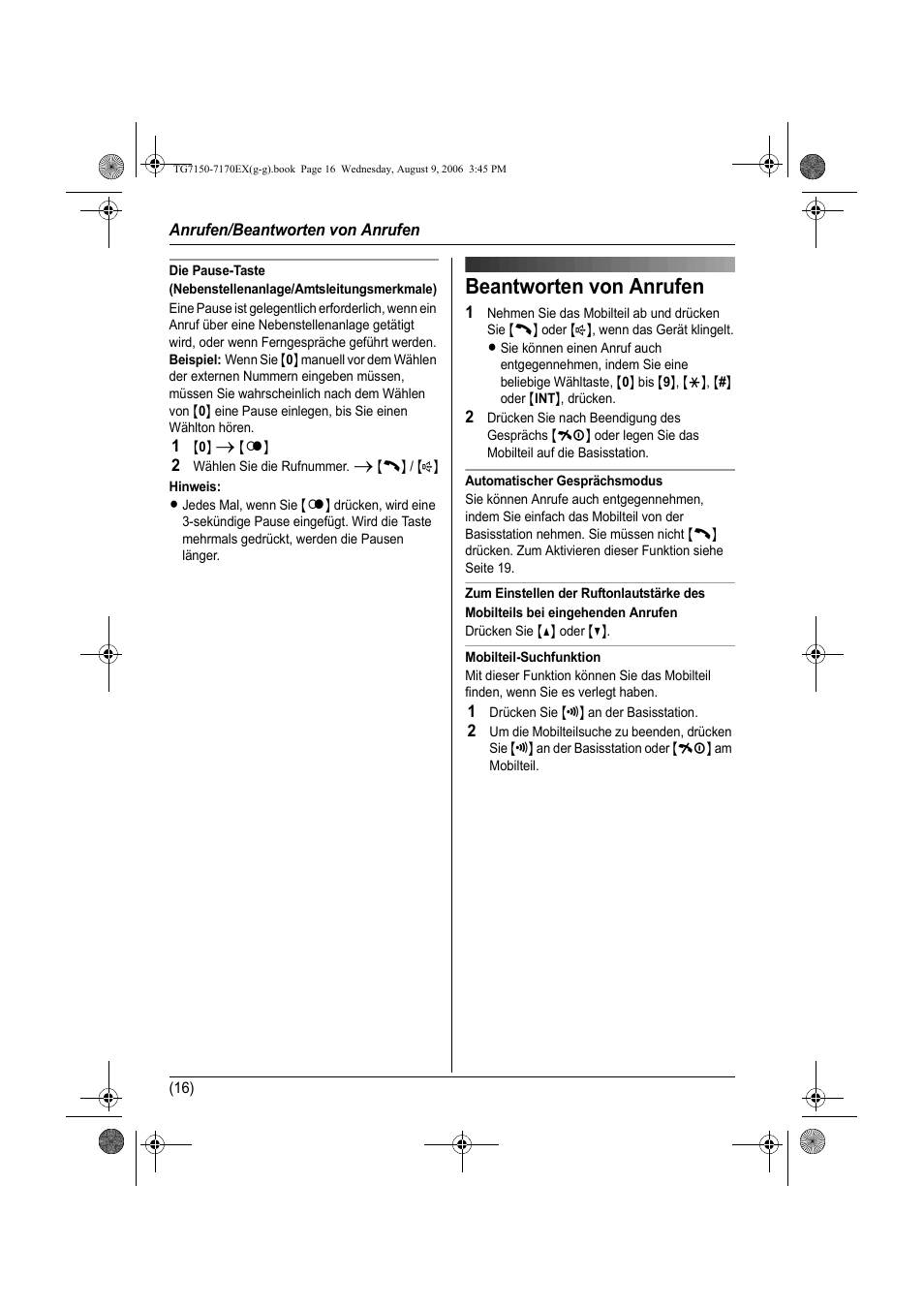 Beantworten von anrufen | Panasonic KXTG7150EX User Manual | Page 52 / 216