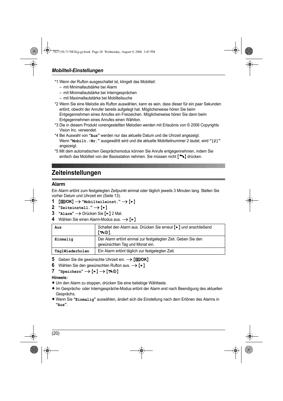 Zeiteinstellungen, Схимяуейт сбт, Seite 20 | Panasonic KXTG7150EX User Manual | Page 56 / 216