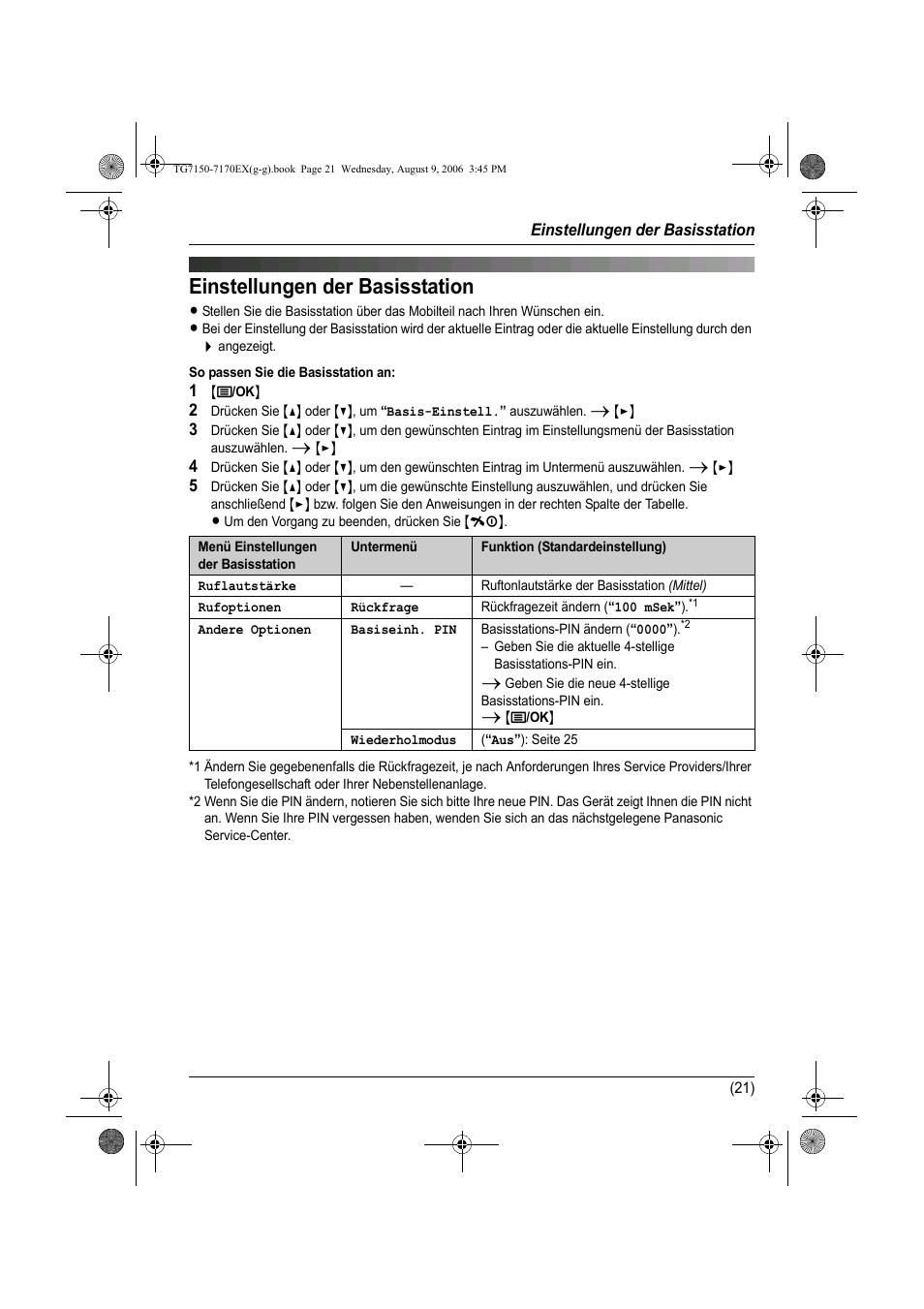 Einstellungen der basisstation, Réglages de la base, Configuración de la unidad base | Panasonic KXTG7150EX User Manual | Page 57 / 216