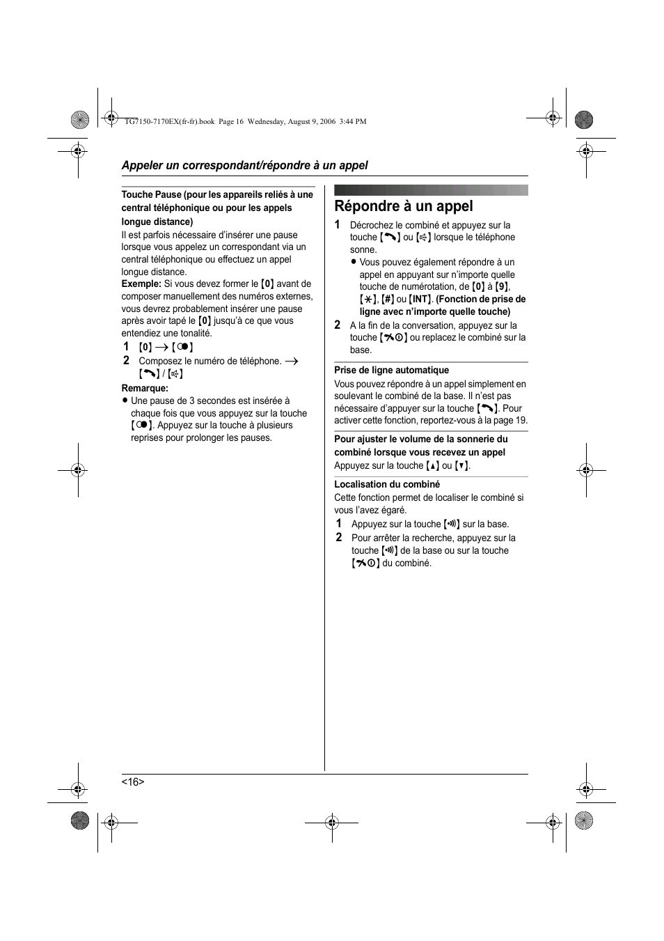 Répondre à un appel | Panasonic KXTG7150EX User Manual | Page 88 / 216