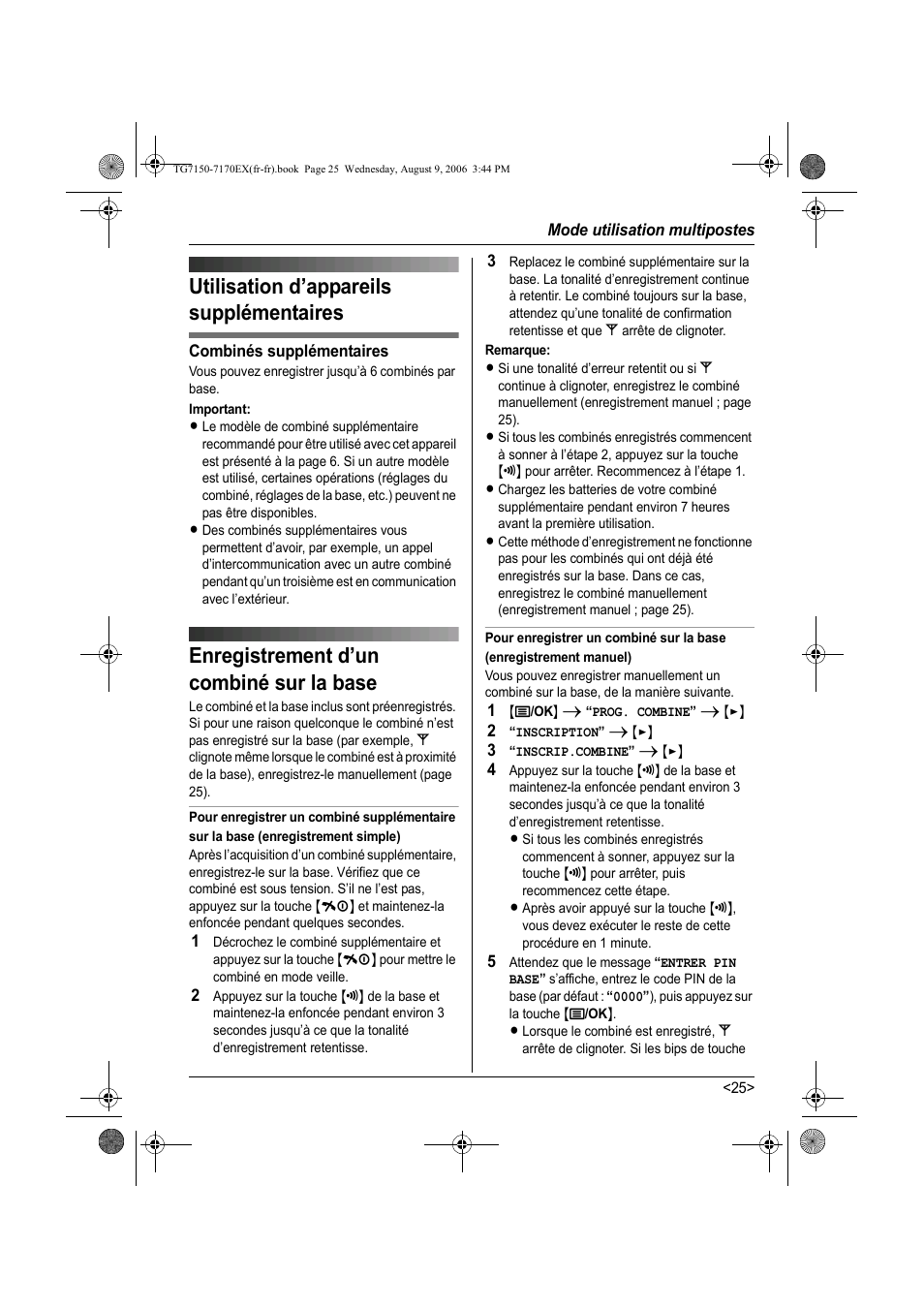 Enregistrement d’un combiné sur la base, Utilisation d’appareils supplémentaires | Panasonic KXTG7150EX User Manual | Page 97 / 216