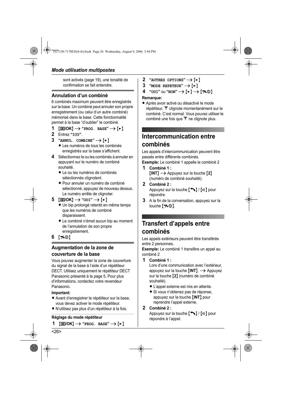 Intercommunication entre combinés, Transfert d’appels entre combinés | Panasonic KXTG7150EX User Manual | Page 98 / 216