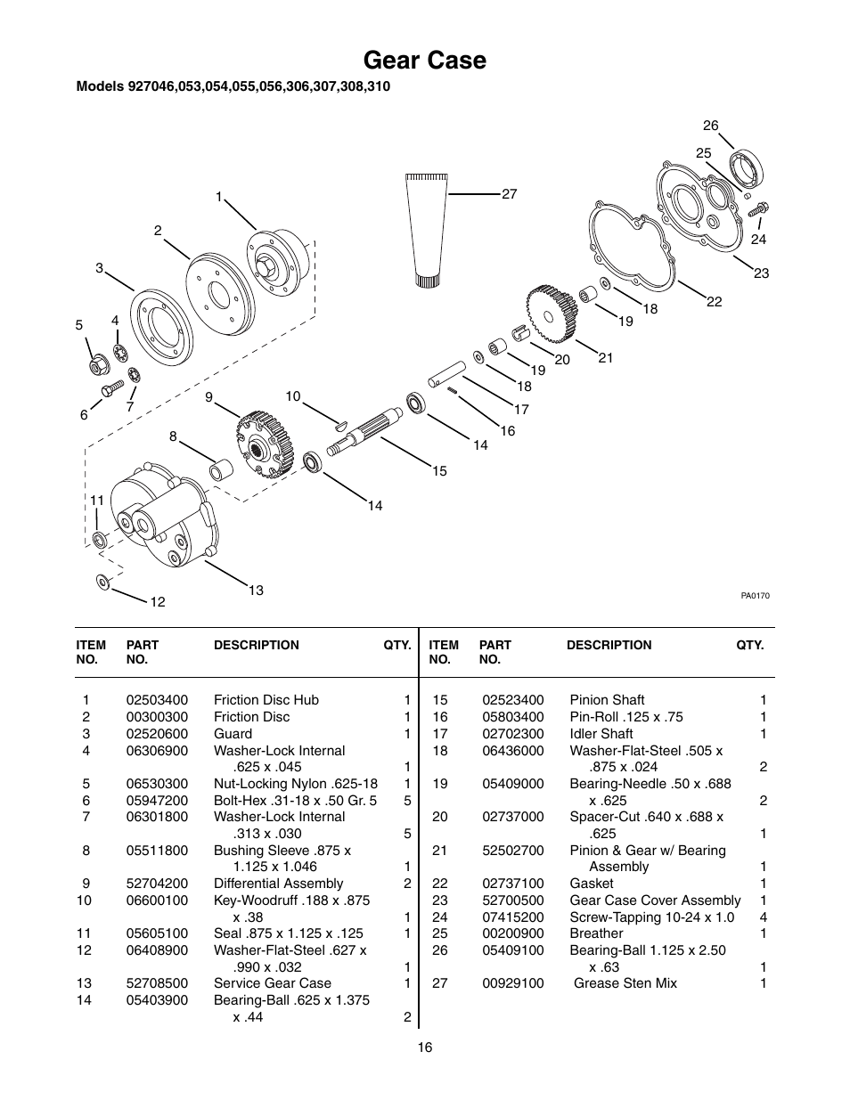 Gear case | Ariens 927055 - RM1332 User Manual | Page 18 / 28