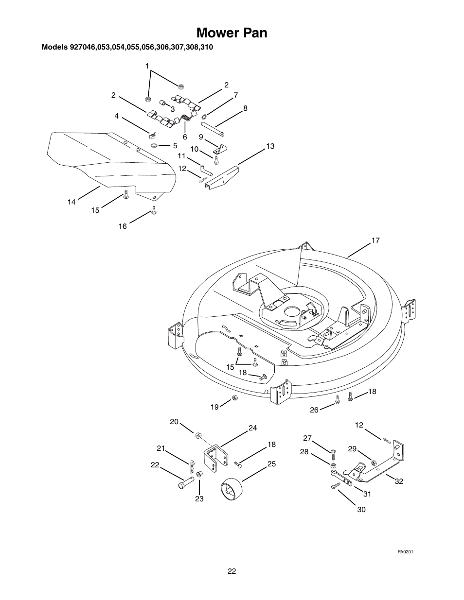 Mower pan | Ariens 927055 - RM1332 User Manual | Page 24 / 28