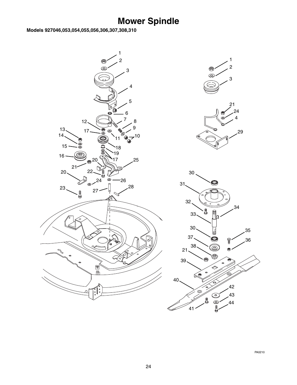 Mower spindle | Ariens 927055 - RM1332 User Manual | Page 26 / 28