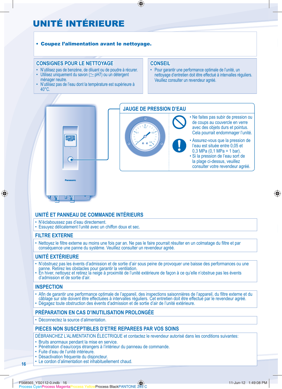 Unité intérieure | Panasonic WHSXF12D9E81 User Manual | Page 16 / 76