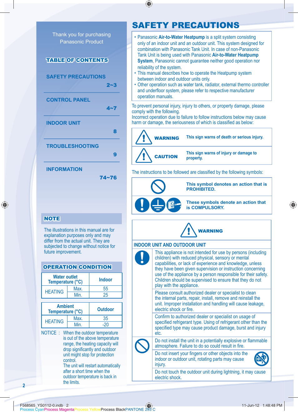 Safety precautions | Panasonic WHSXF12D9E81 User Manual | Page 2 / 76