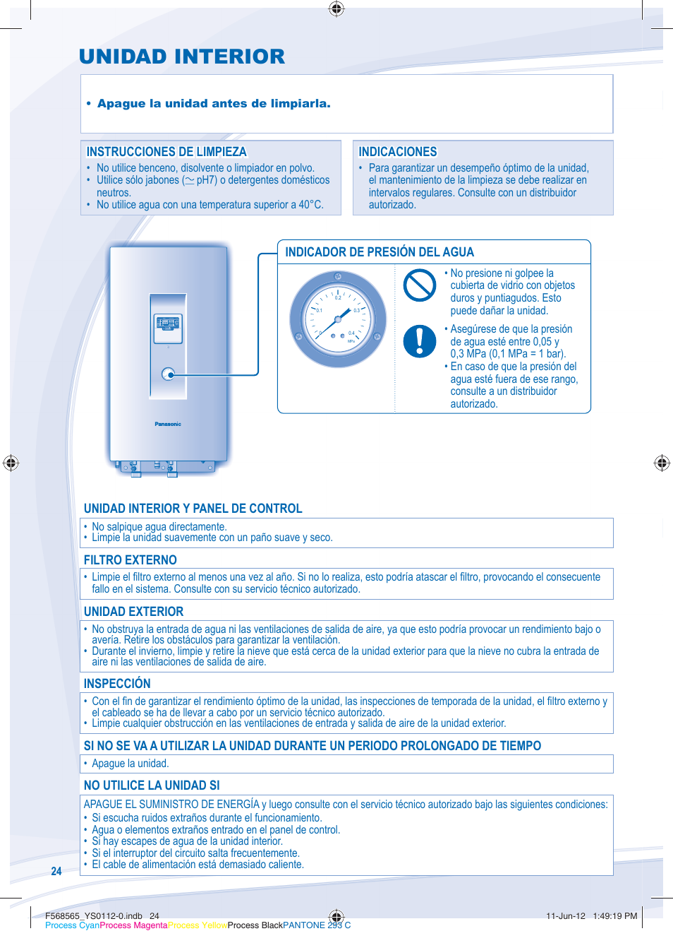Unidad interior | Panasonic WHSXF12D9E81 User Manual | Page 24 / 76