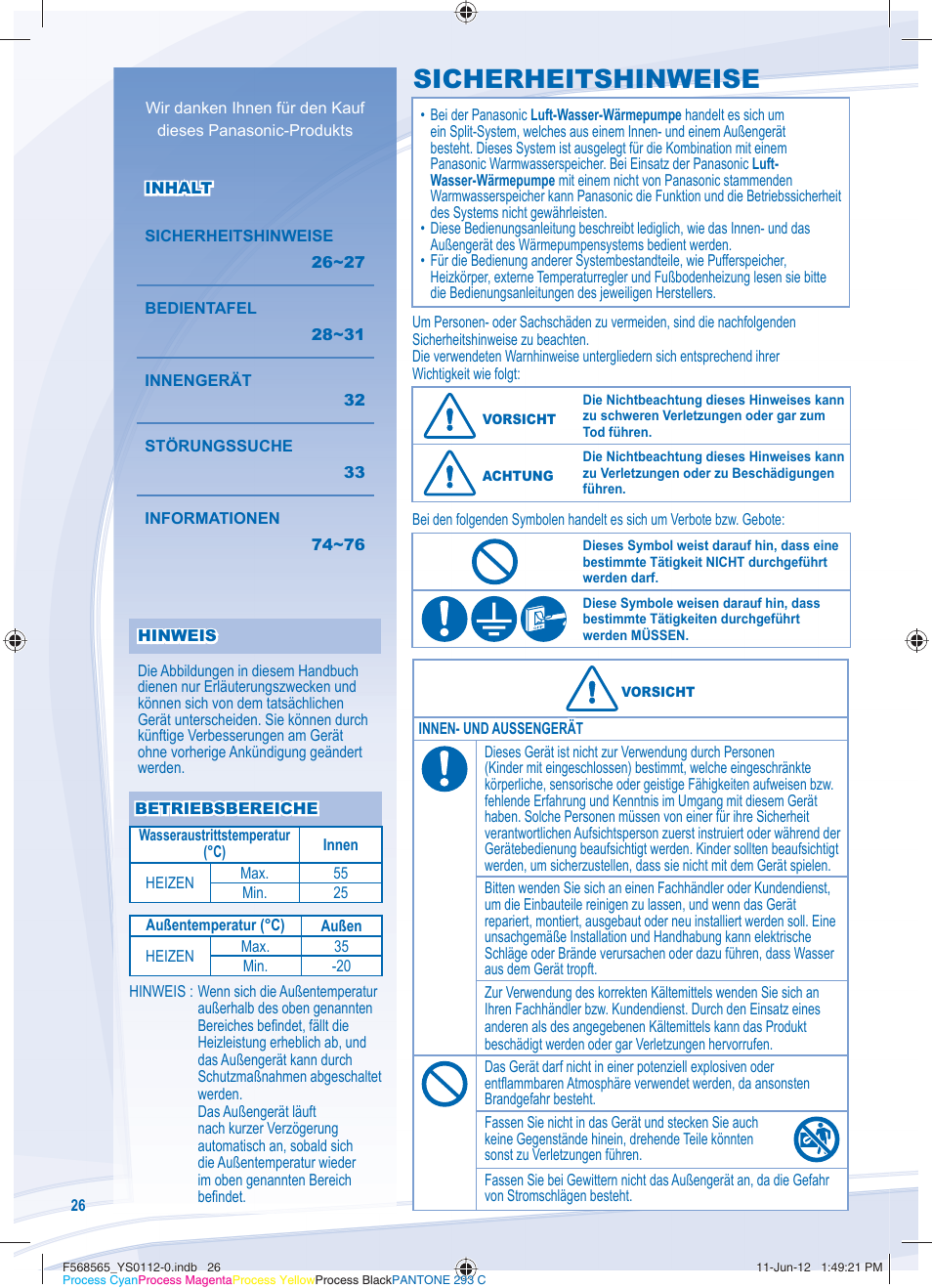 Sicherheitshinweise | Panasonic WHSXF12D9E81 User Manual | Page 26 / 76