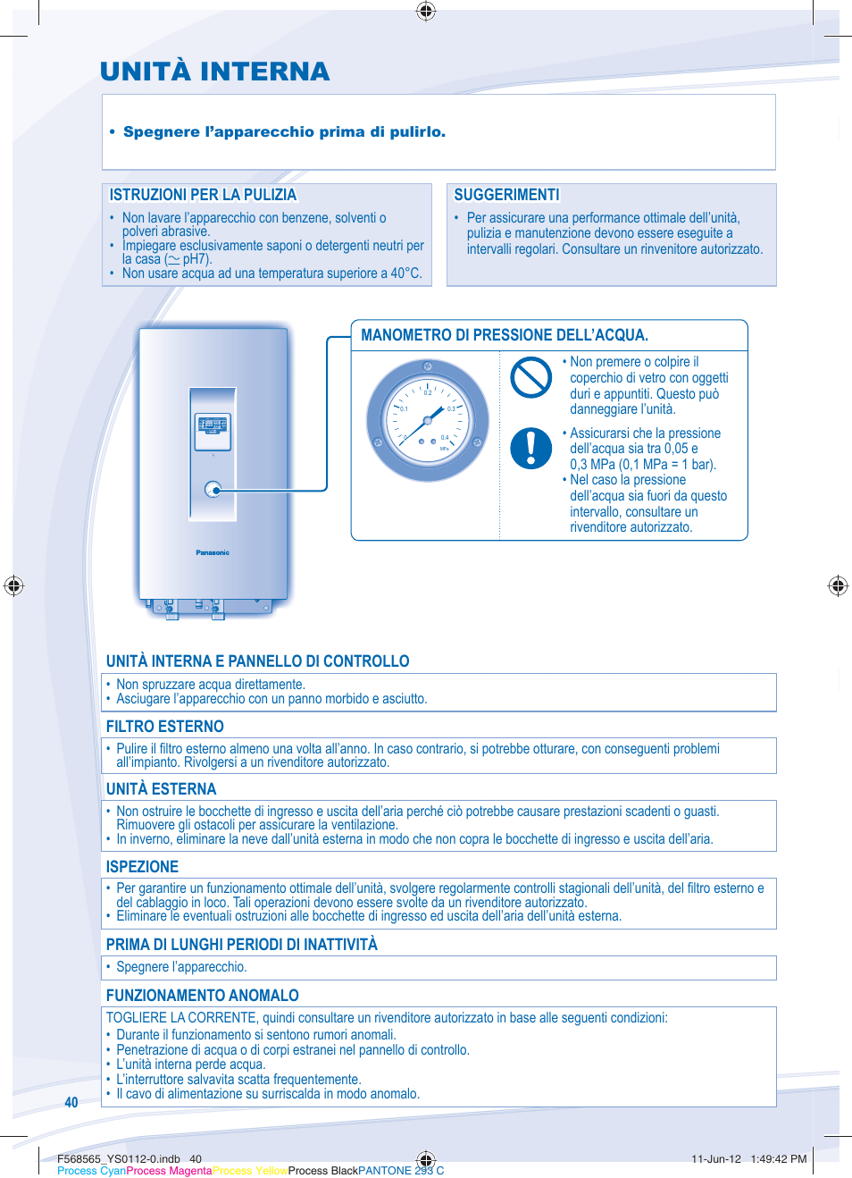 Unità interna | Panasonic WHSXF12D9E81 User Manual | Page 40 / 76