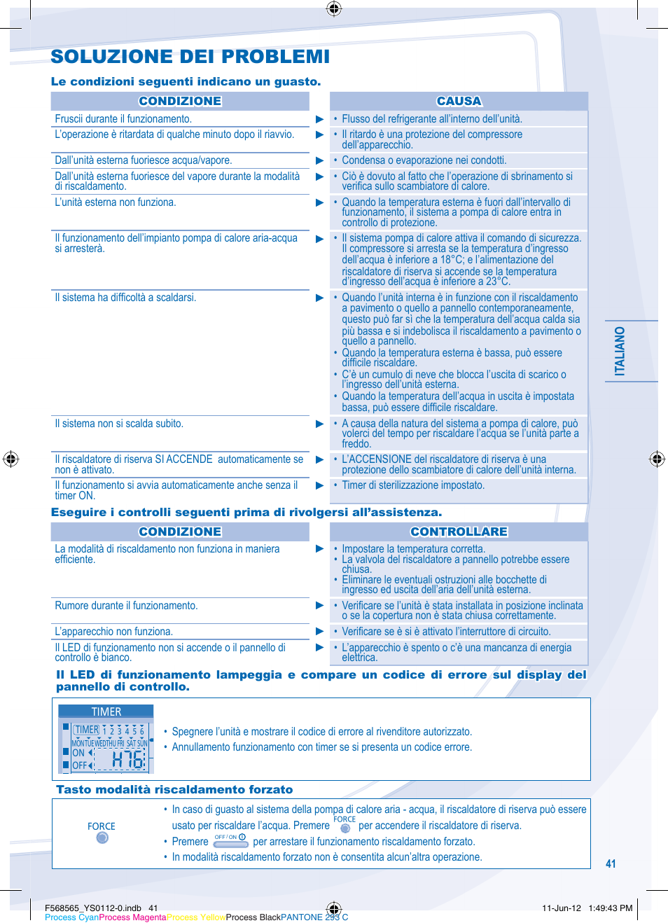 Soluzione dei problemi | Panasonic WHSXF12D9E81 User Manual | Page 41 / 76