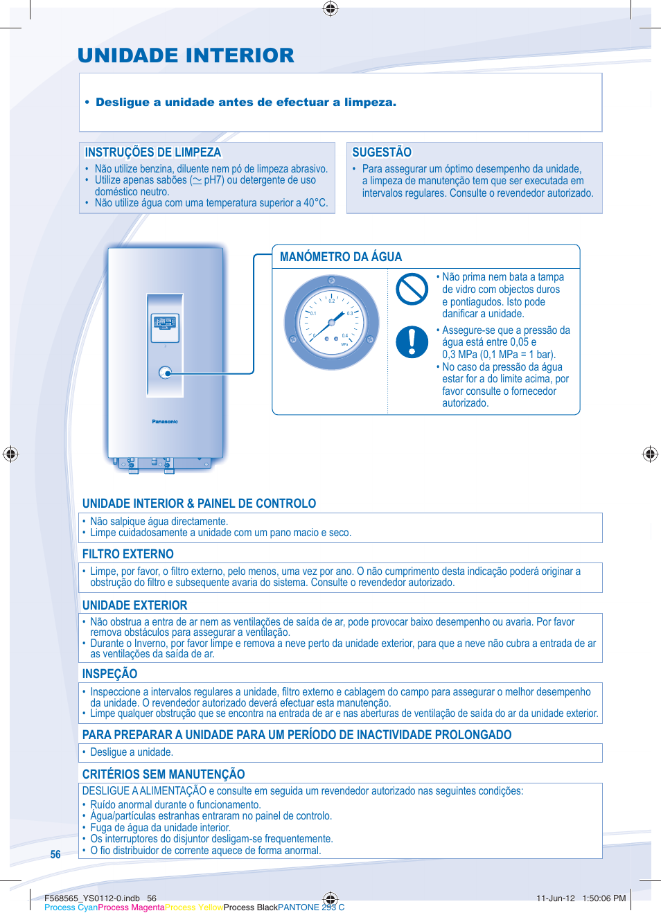 Unidade interior | Panasonic WHSXF12D9E81 User Manual | Page 56 / 76