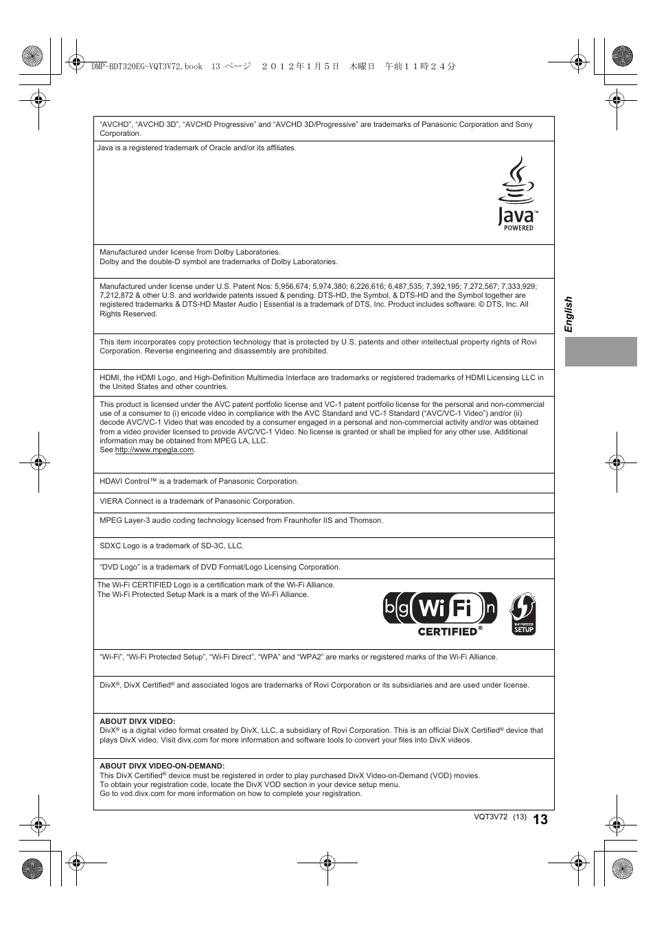 Panasonic DMPBDT320EG User Manual | Page 13 / 156