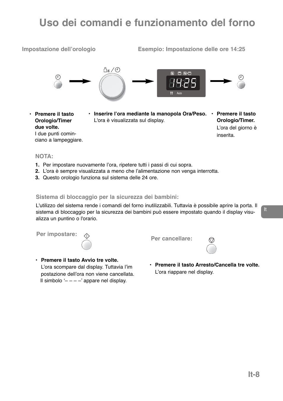 Uso dei comandi e funzionamento del forno, It-8 | Panasonic NNJ169MMWPG User Manual | Page 104 / 374