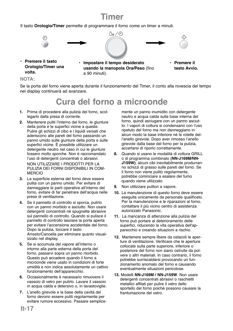 Timer, Cura del forno a microonde, It-17 | Panasonic NNJ169MMWPG User Manual | Page 113 / 374