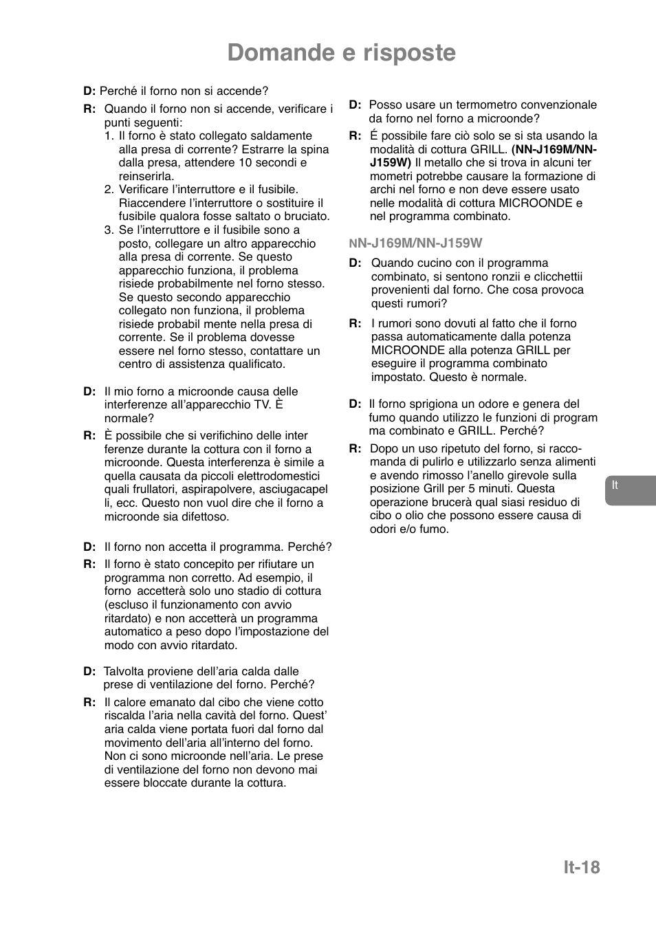 Domande e risposte, It-18 | Panasonic NNJ169MMWPG User Manual | Page 114 / 374