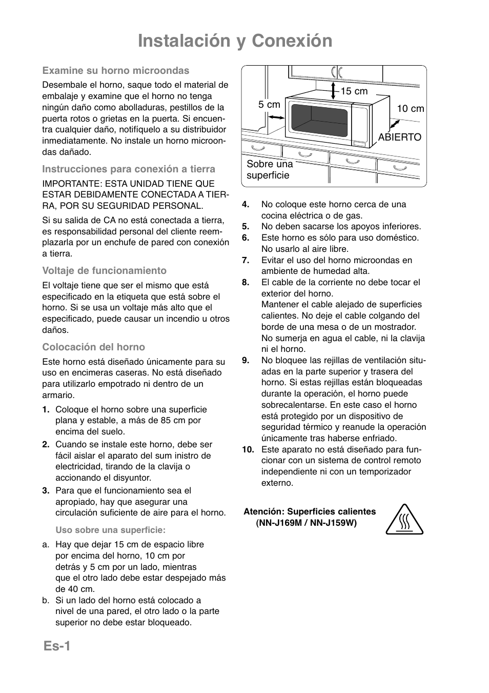 Instalación y conexión, Es-1 | Panasonic NNJ169MMWPG User Manual | Page 120 / 374