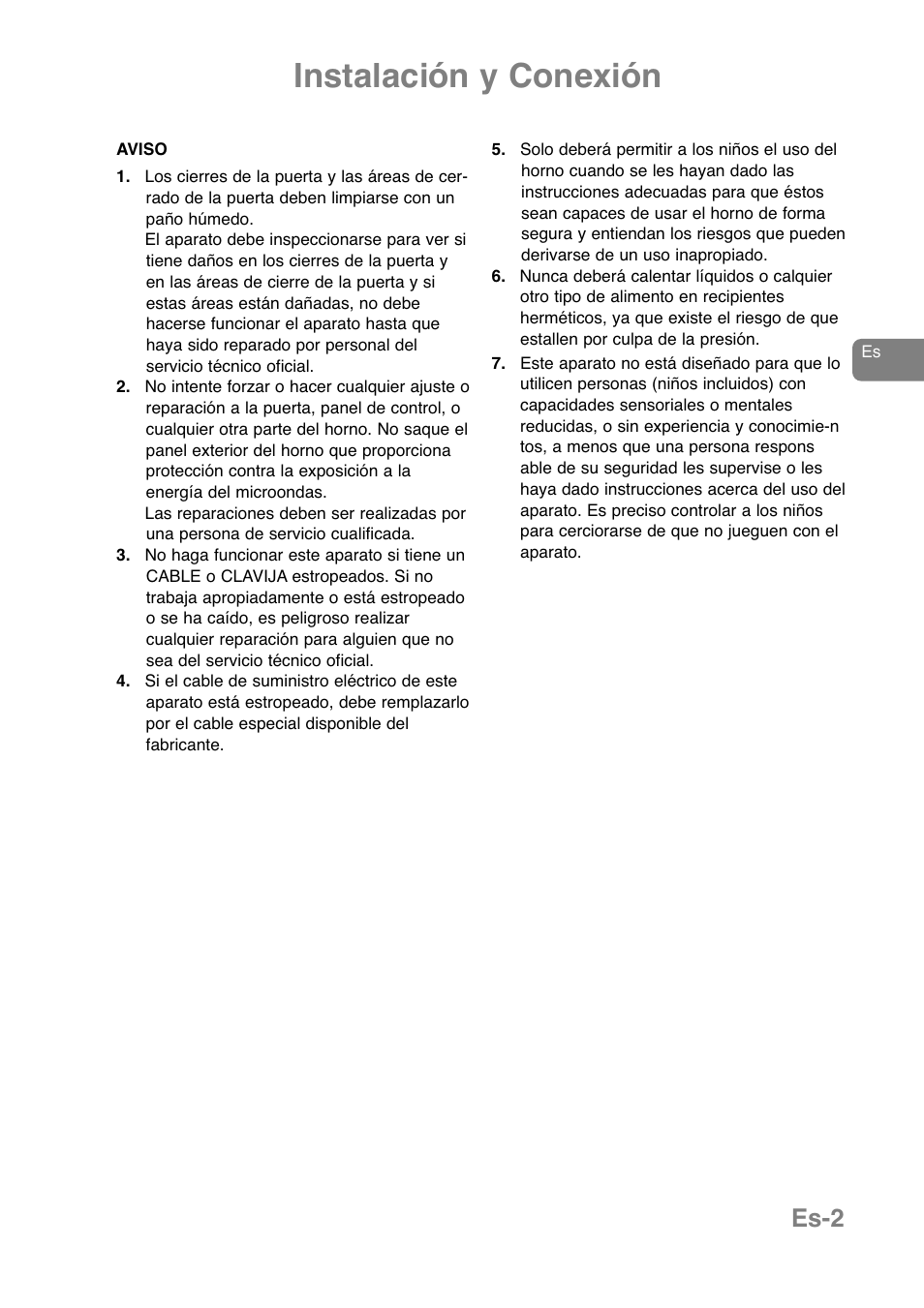 Instalación y conexión, Es-2 | Panasonic NNJ169MMWPG User Manual | Page 121 / 374