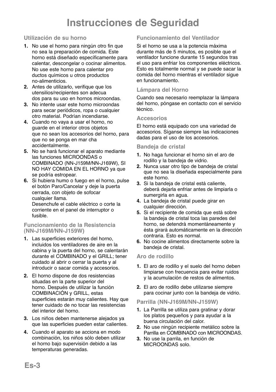 Instrucciones de seguridad, Es-3 | Panasonic NNJ169MMWPG User Manual | Page 122 / 374