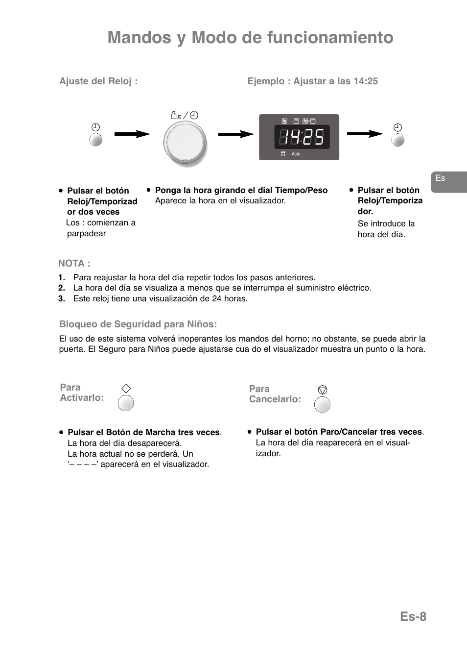 Mandos y modo de funcionamiento, Es-8 | Panasonic NNJ169MMWPG User Manual | Page 127 / 374