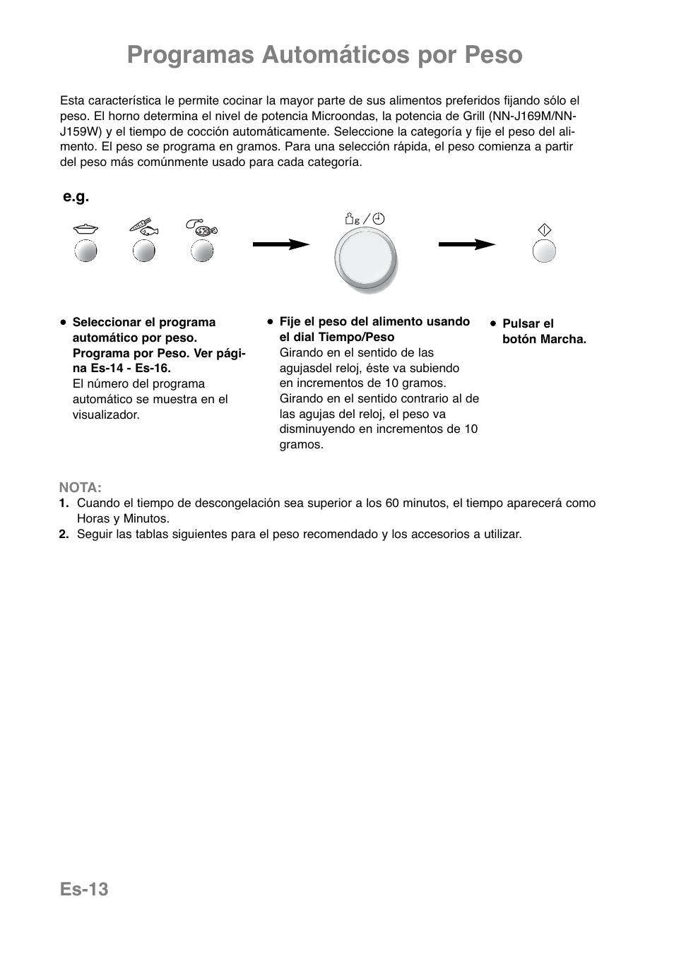 Programas automáticos por peso, Es-13 | Panasonic NNJ169MMWPG User Manual | Page 132 / 374