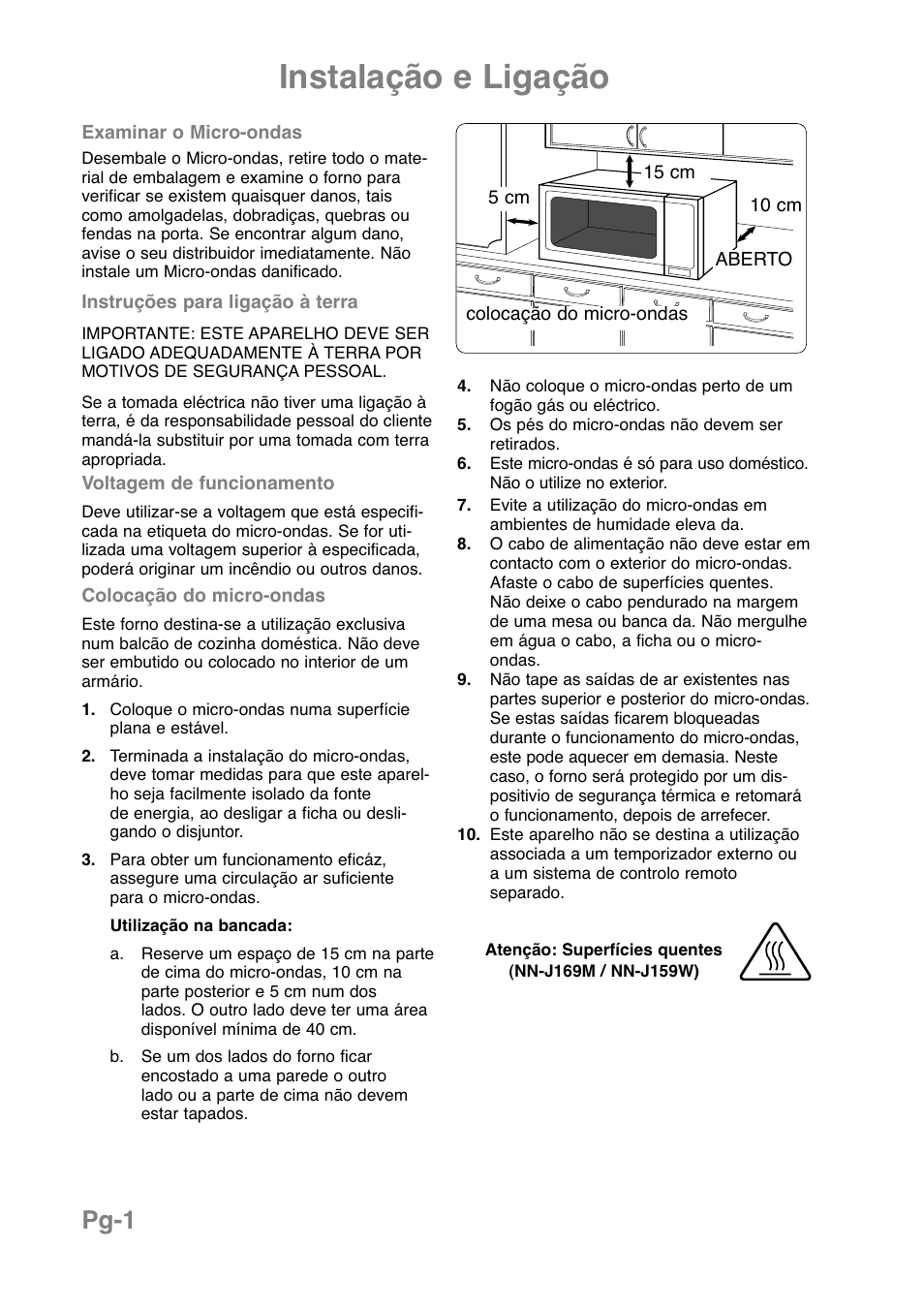 Instalação e ligação, Pg-1 | Panasonic NNJ169MMWPG User Manual | Page 143 / 374