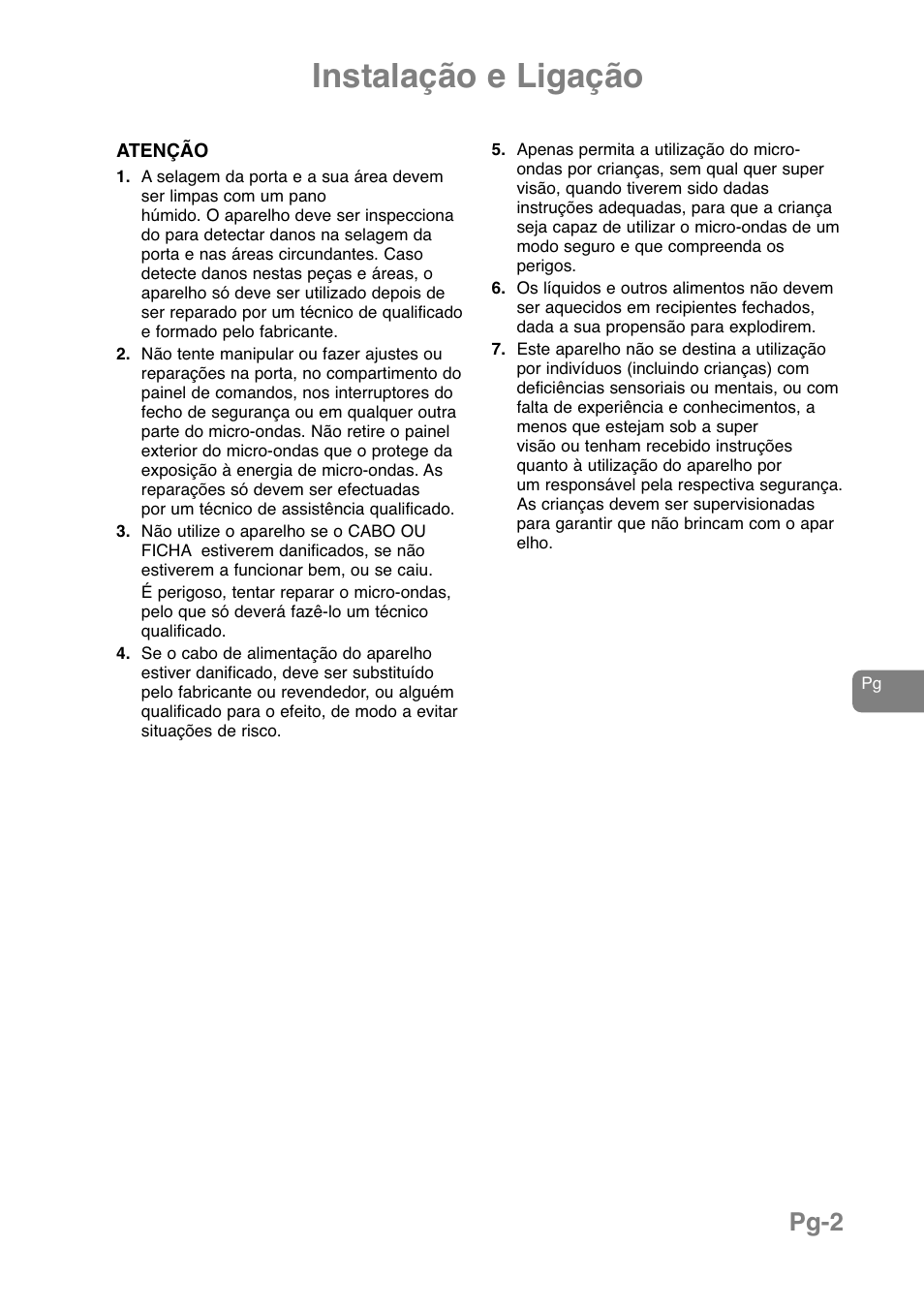 Instalação e ligação, Pg-2 | Panasonic NNJ169MMWPG User Manual | Page 144 / 374