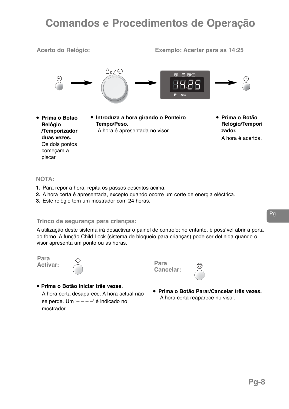 Comandos e procedimentos de operação, Pg-8 | Panasonic NNJ169MMWPG User Manual | Page 150 / 374