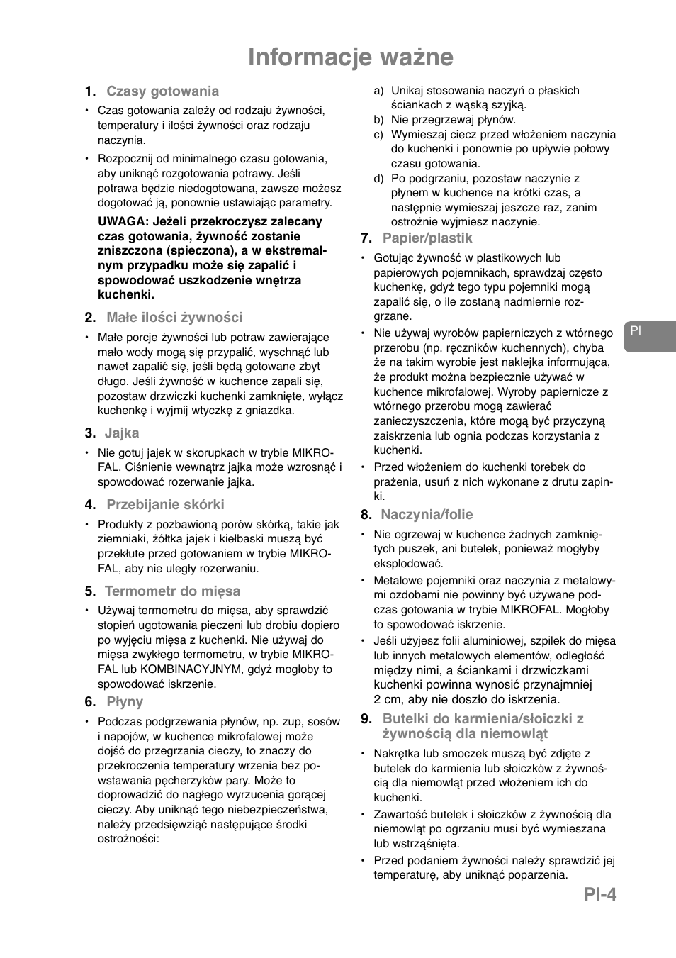 Informacje ważne, Pl-4 | Panasonic NNJ169MMWPG User Manual | Page 169 / 374