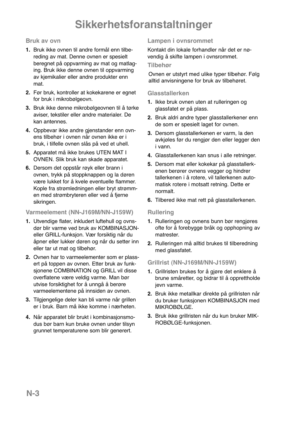 Sikkerhetsforanstaltninger | Panasonic NNJ169MMWPG User Manual | Page 238 / 374