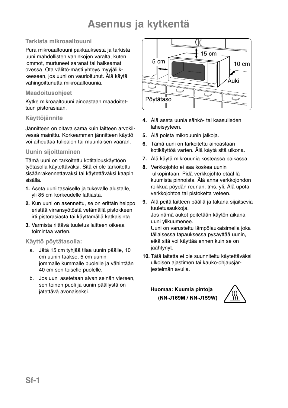 Asennus ja kytkentä, Sf-1 | Panasonic NNJ169MMWPG User Manual | Page 259 / 374