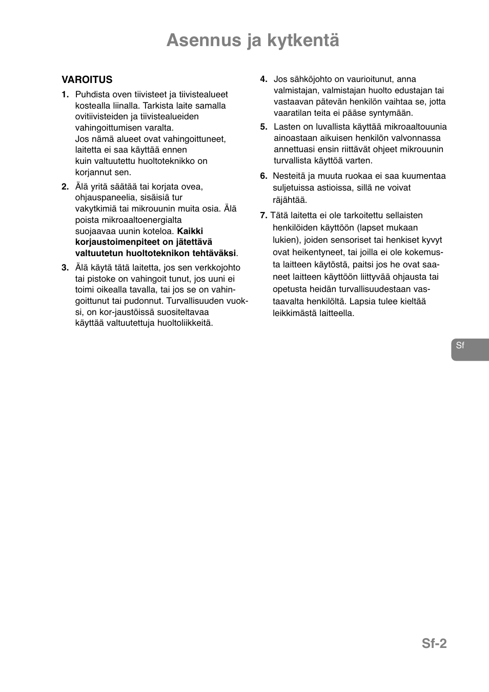 Asennus ja kytkentä, Sf-2 | Panasonic NNJ169MMWPG User Manual | Page 260 / 374