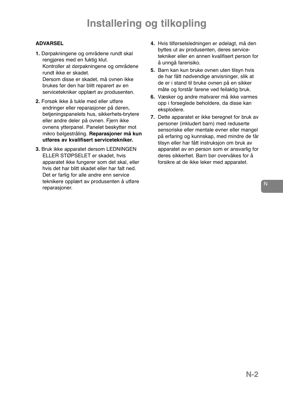 Installering og tilkopling | Panasonic NNJ169MMWPG User Manual | Page 28 / 374