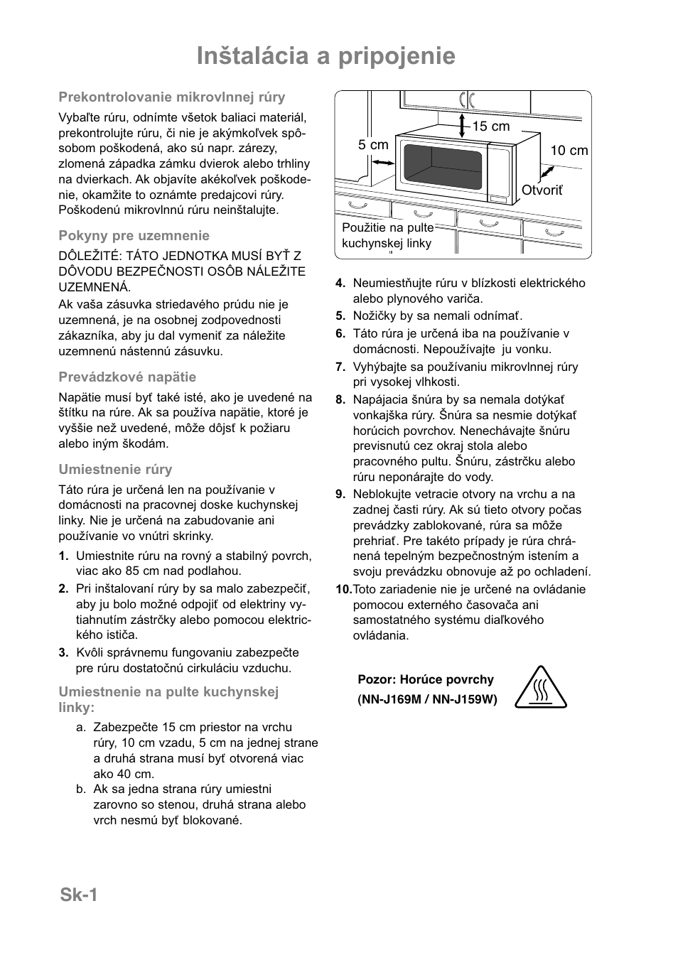 Inštalácia a pripojenie, Sk-1 | Panasonic NNJ169MMWPG User Manual | Page 306 / 374