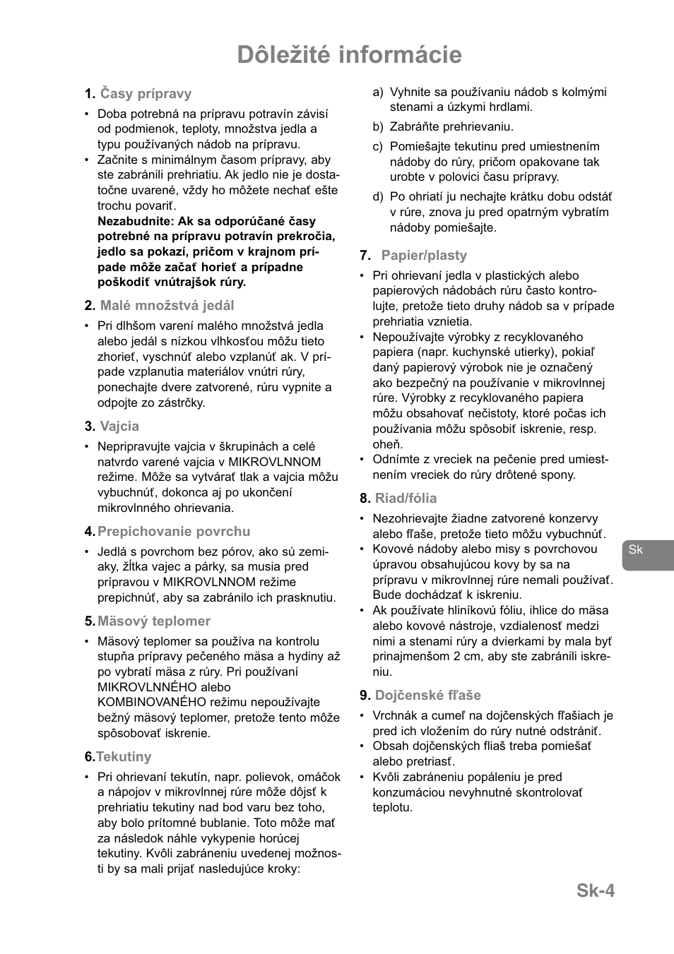 Dôležité informácie, Sk-4 | Panasonic NNJ169MMWPG User Manual | Page 309 / 374