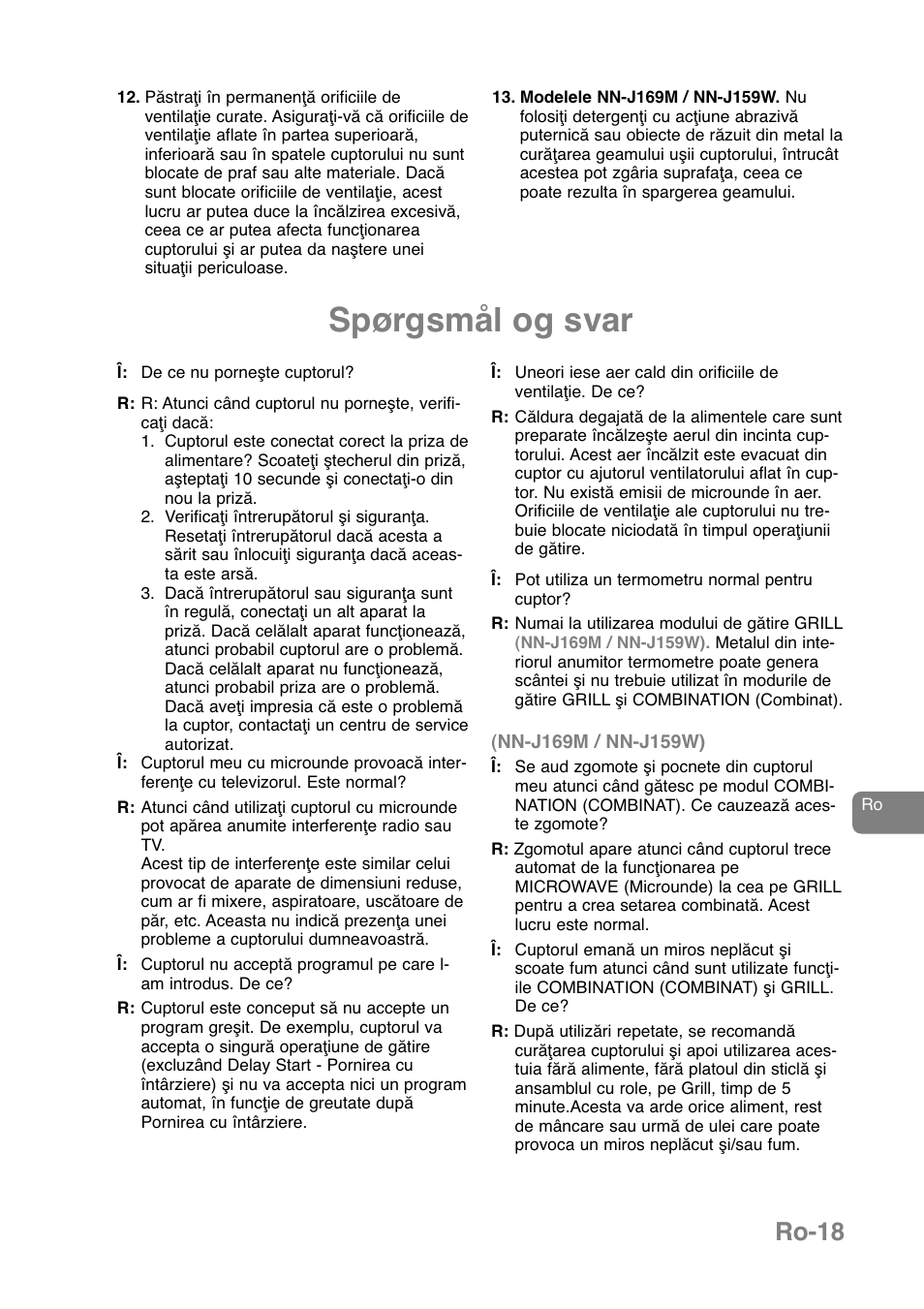 Spørgsmål og svar, Ro-18 | Panasonic NNJ169MMWPG User Manual | Page 347 / 374