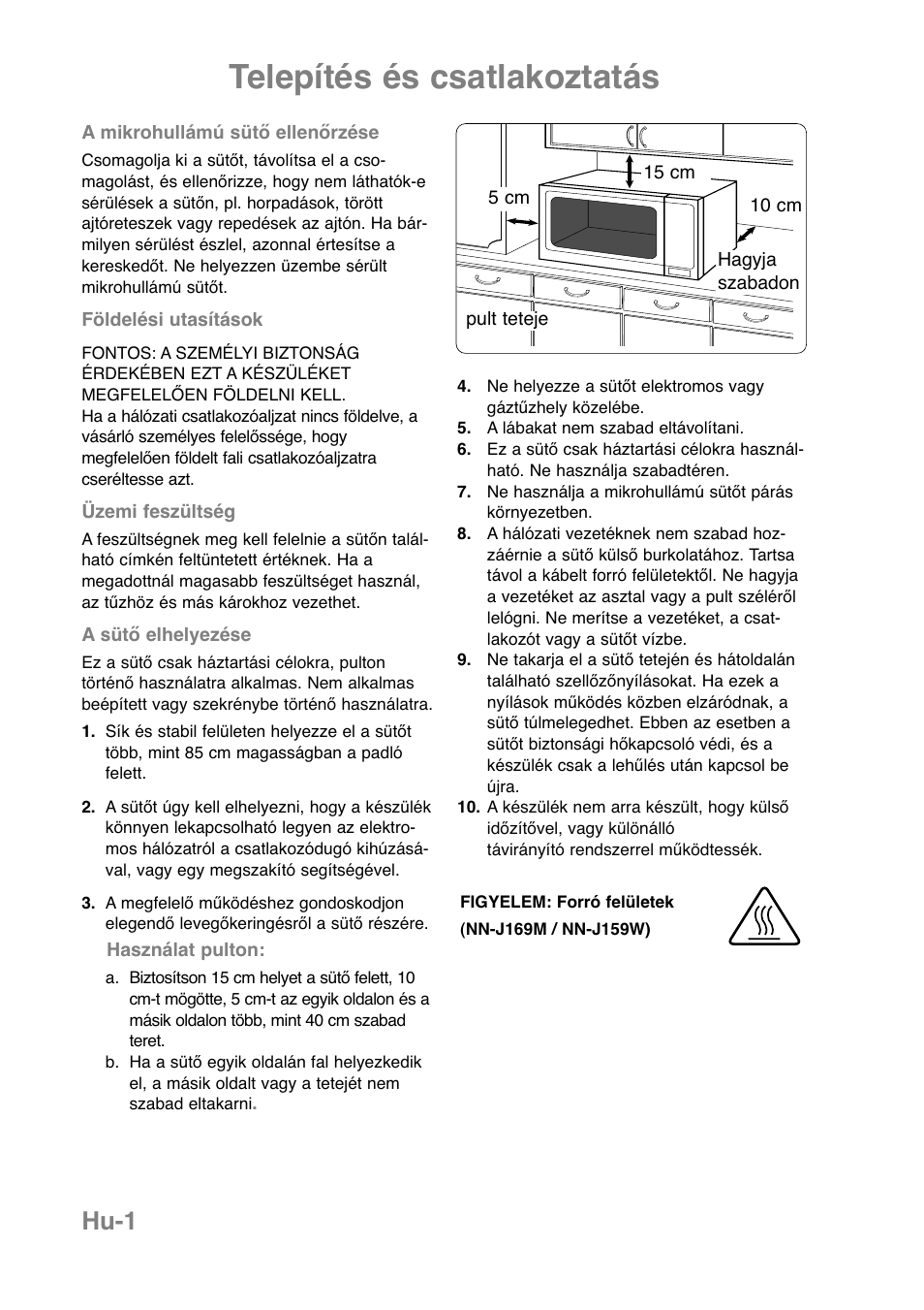 Telepítés és csatlakoztatás, Hu-1 | Panasonic NNJ169MMWPG User Manual | Page 353 / 374