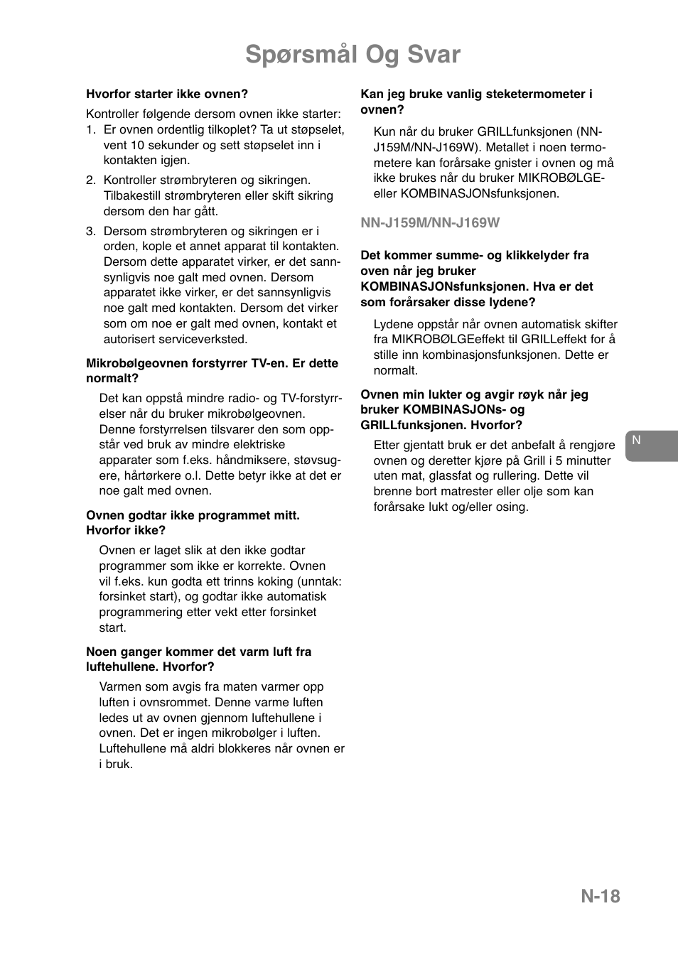 Spørsmål og svar, N-18 | Panasonic NNJ169MMWPG User Manual | Page 44 / 374