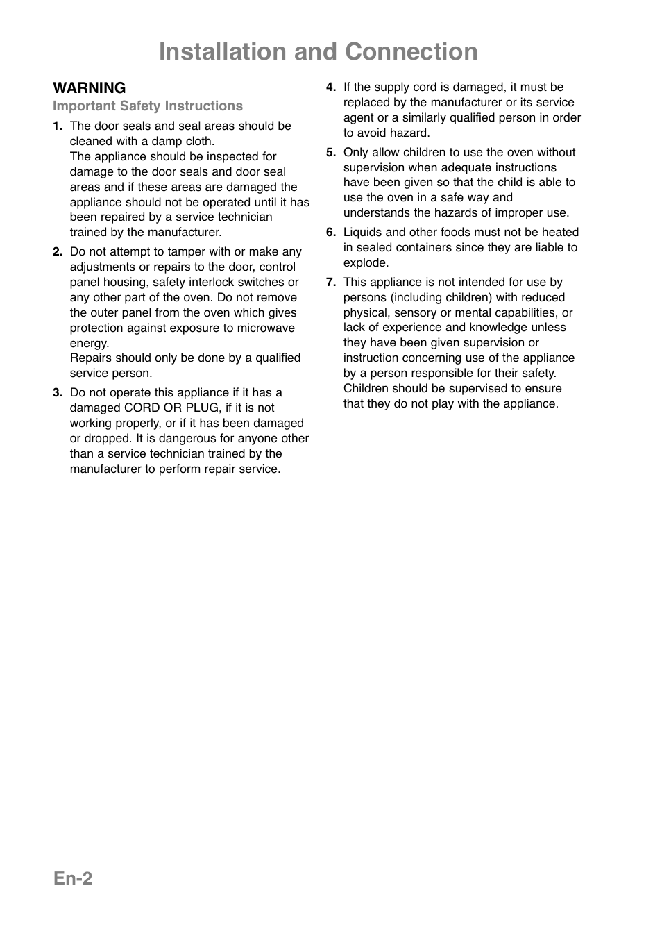 Installation and connection, En-2 | Panasonic NNJ169MMWPG User Manual | Page 5 / 374