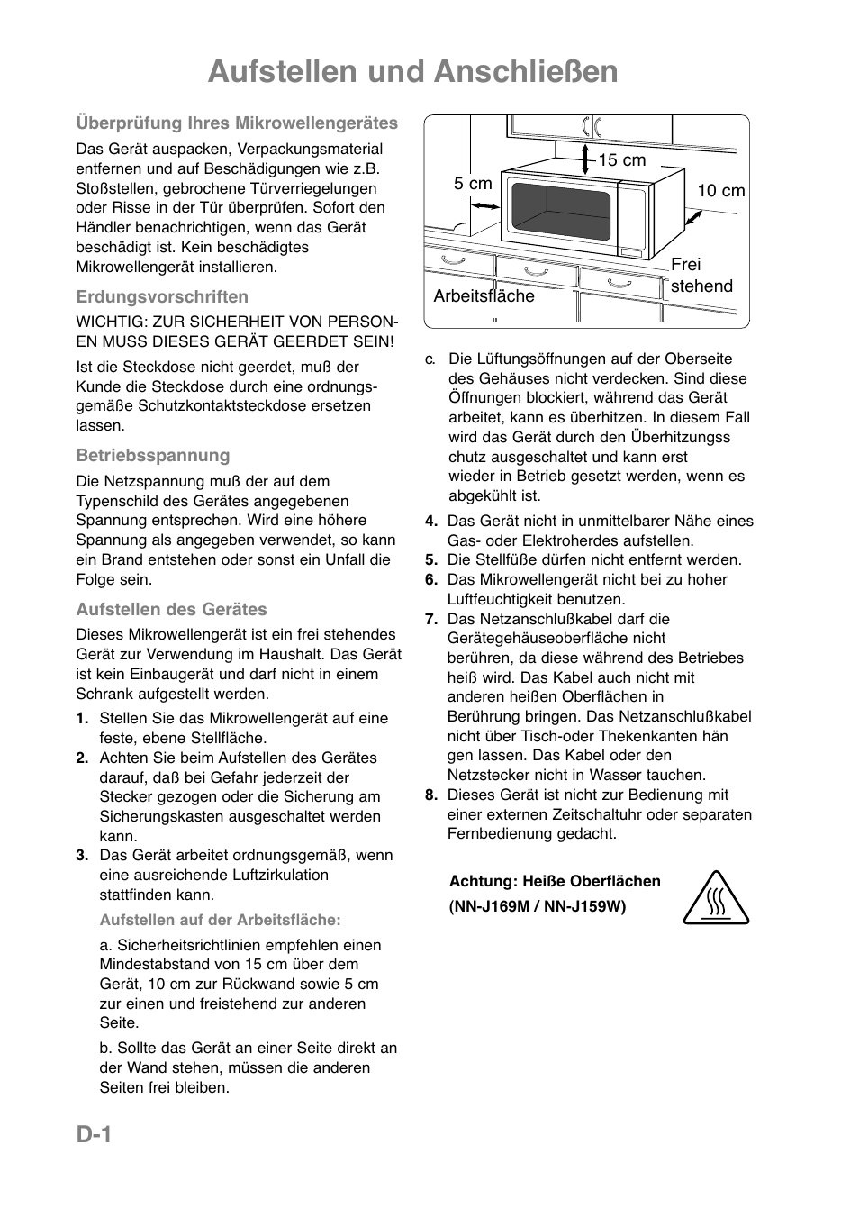 Aufstellen und anschließen | Panasonic NNJ169MMWPG User Manual | Page 50 / 374