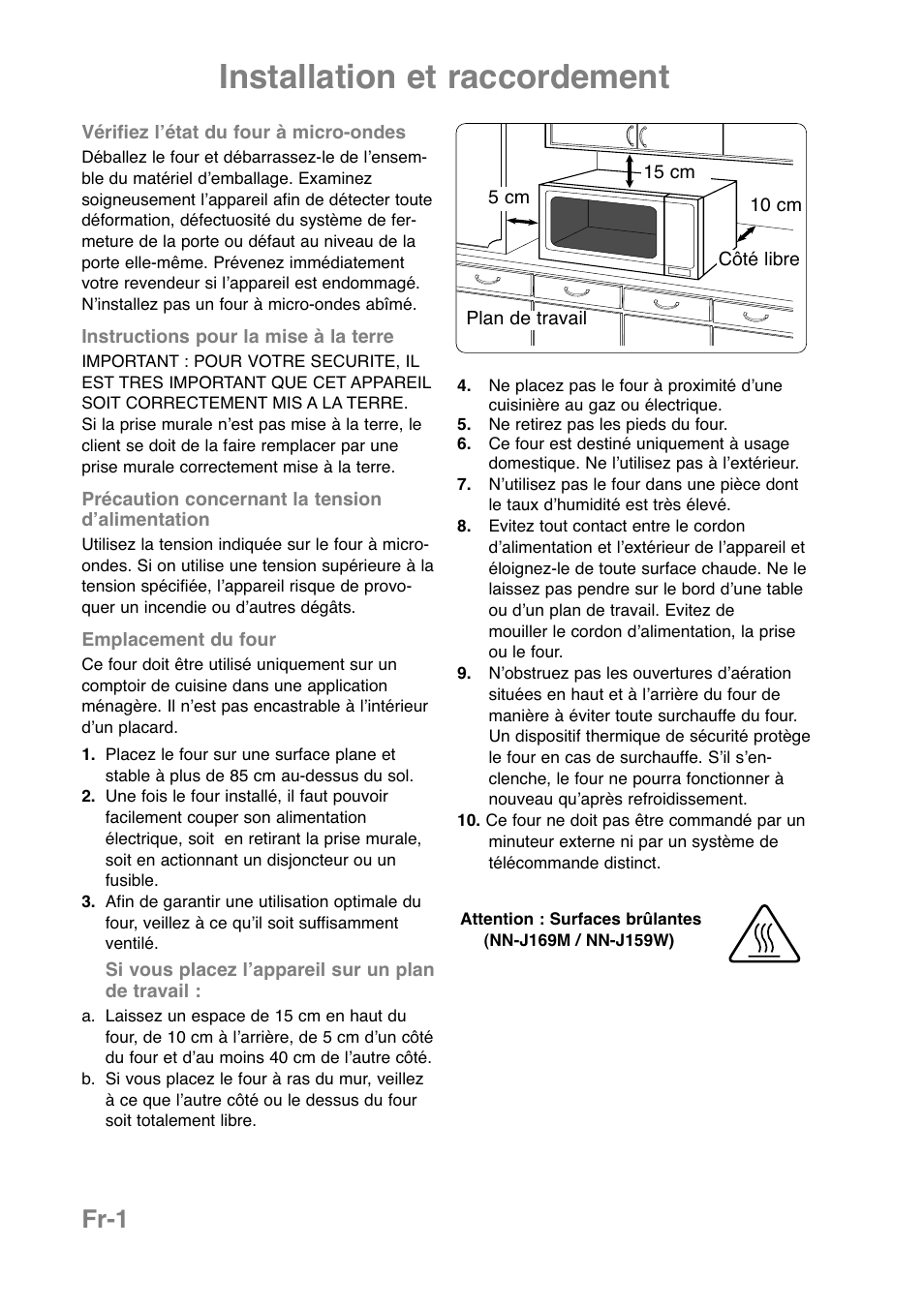 Installation et raccordement, Fr-1 | Panasonic NNJ169MMWPG User Manual | Page 73 / 374