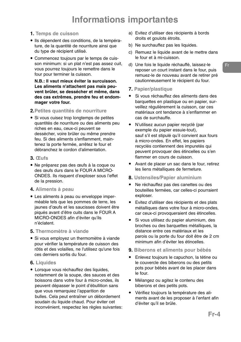 Informations importantes, Fr-4 | Panasonic NNJ169MMWPG User Manual | Page 76 / 374