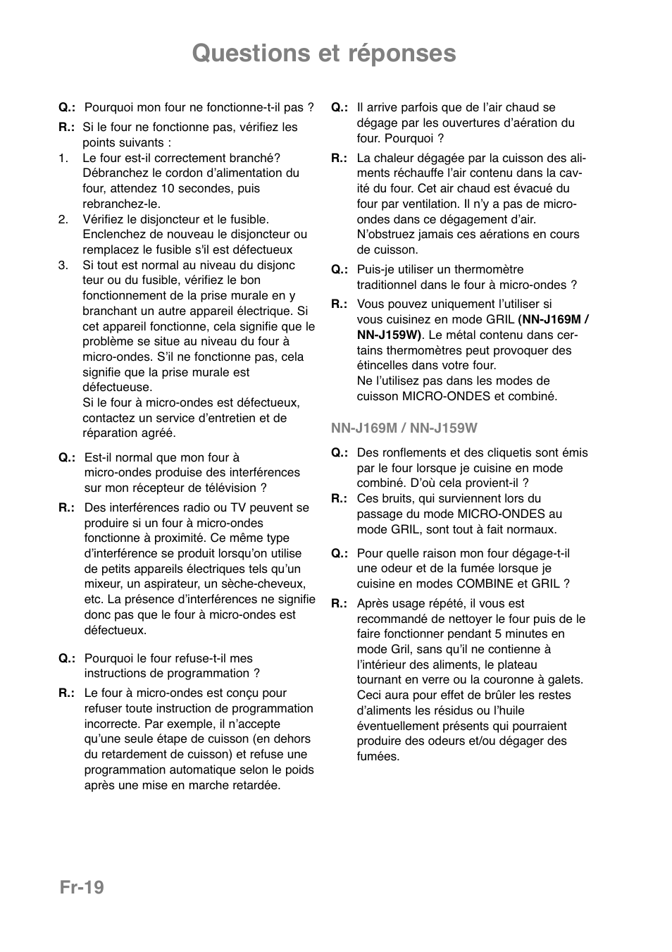 Questions et réponses, Fr-19 | Panasonic NNJ169MMWPG User Manual | Page 91 / 374