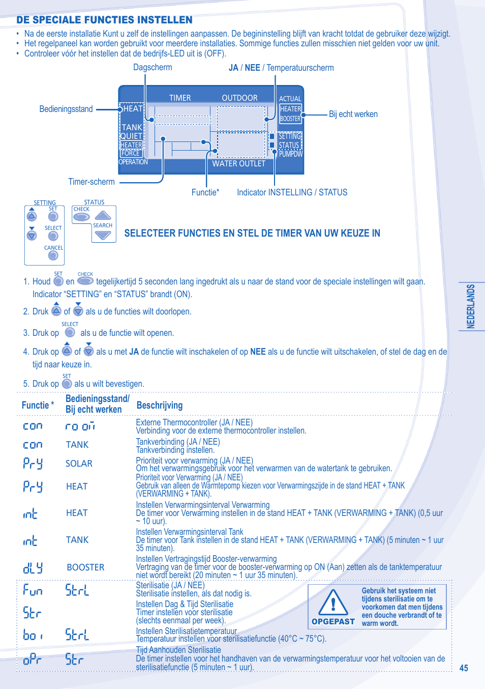 Nederlands, De speciale functies instellen | Panasonic WHUD14CE8 User Manual | Page 45 / 76