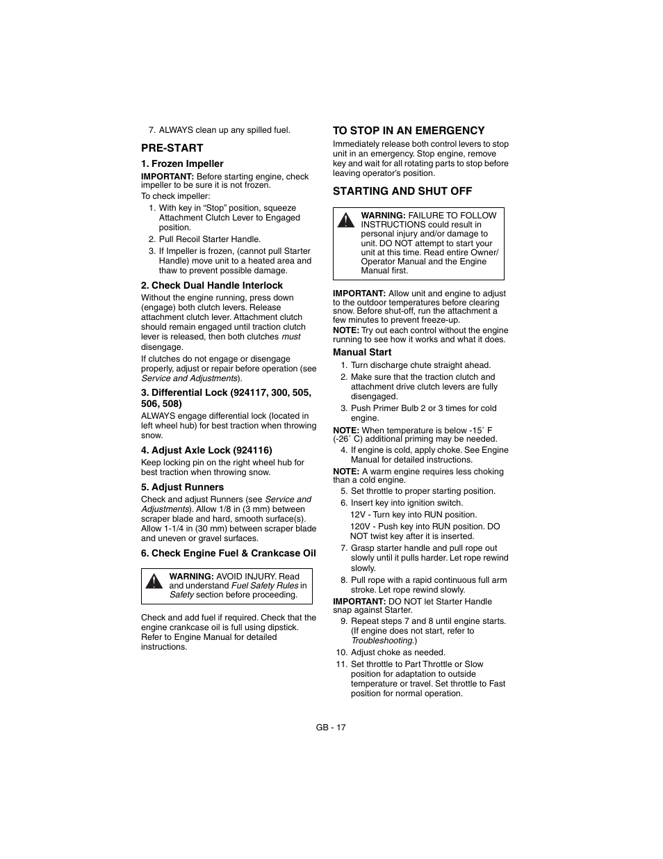 Ariens Sno-Thro 924117 - 1024 User Manual | Page 17 / 33