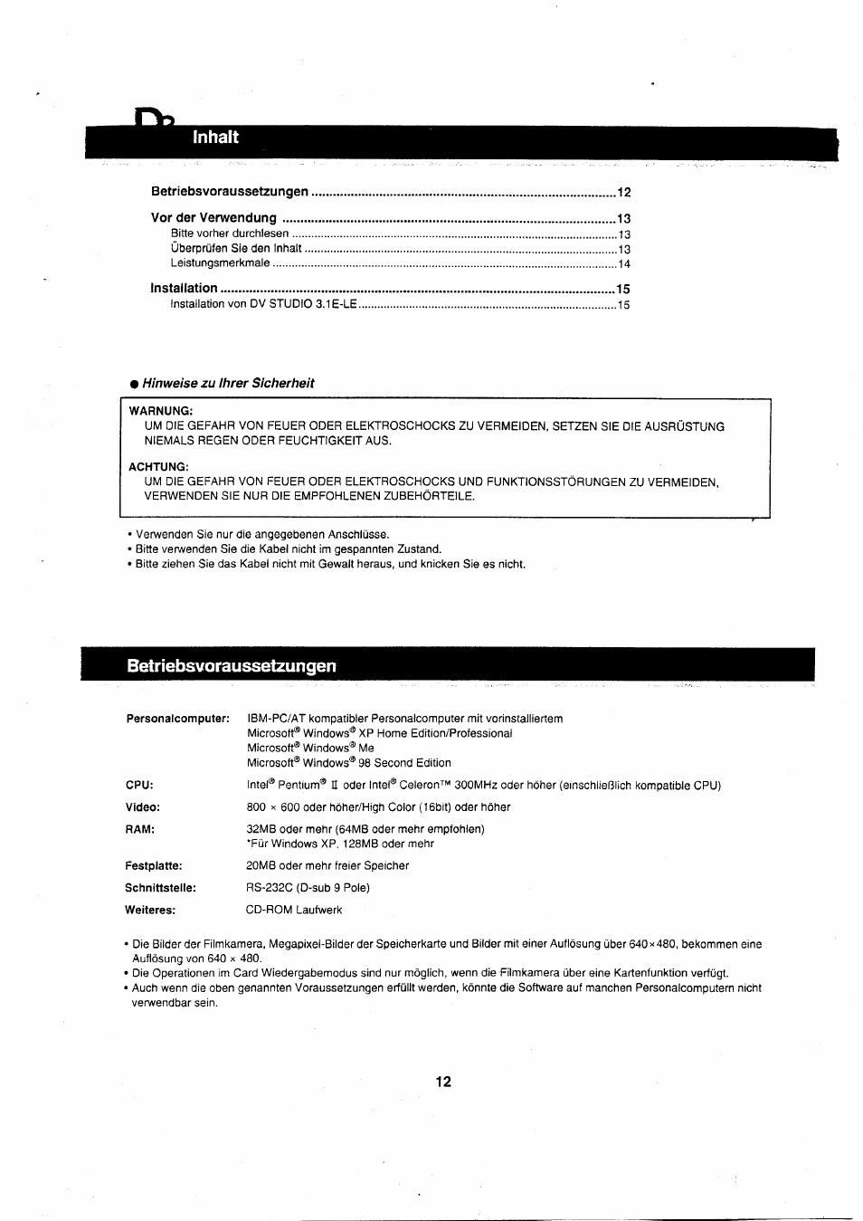 Betrieissvoraussetzungeit | Panasonic VWDTA29 User Manual | Page 11 / 31