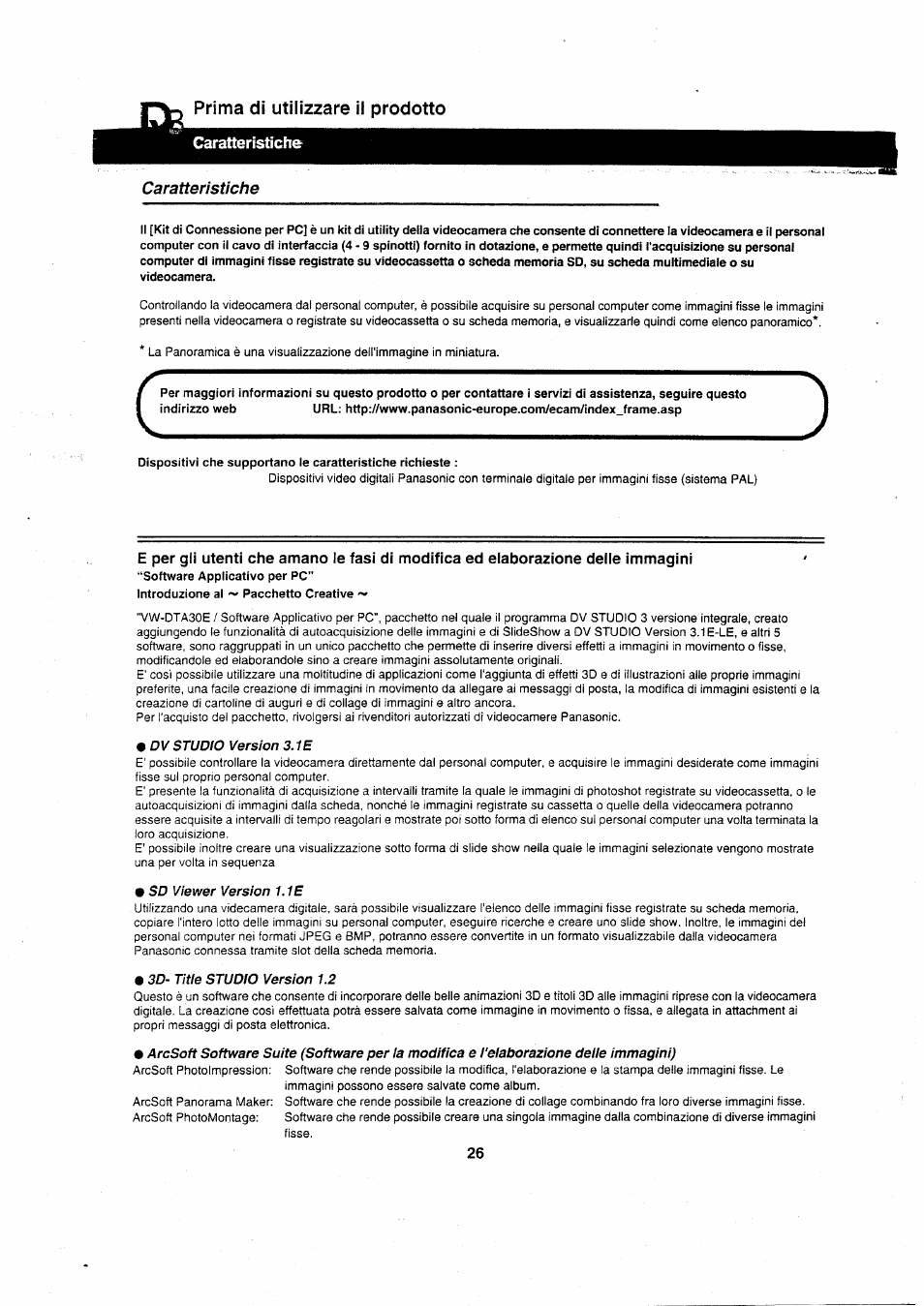 Prima di utilizzare il prodotto caratteristiche | Panasonic VWDTA29 User Manual | Page 25 / 31