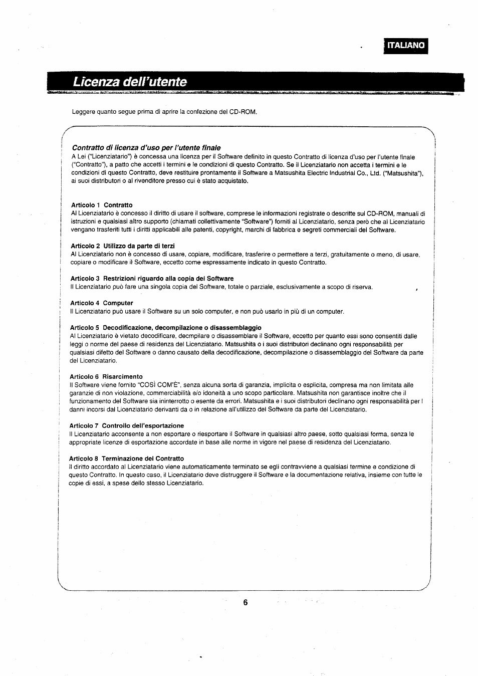 Licenza deirutente | Panasonic VWDTA29 User Manual | Page 6 / 31