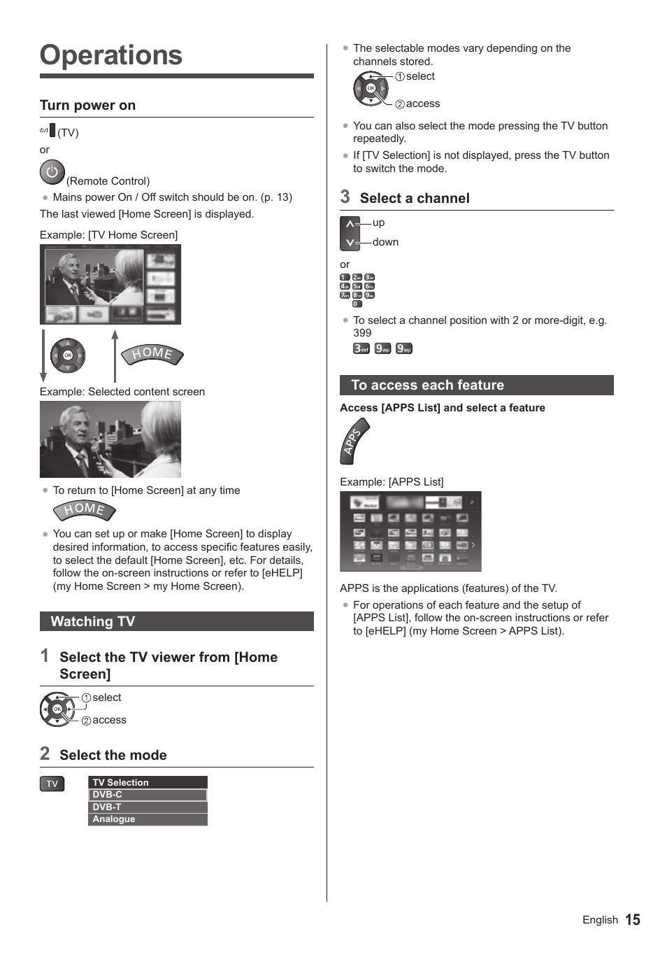 Operations | Panasonic TX39AS600YW User Manual | Page 15 / 68